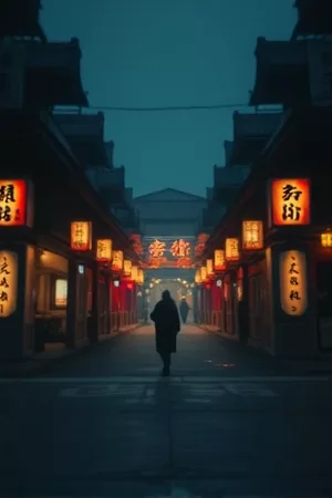 最新电影《荒原信号》竖版海报，沙尘暴中的废弃信号塔与橙色警示灯